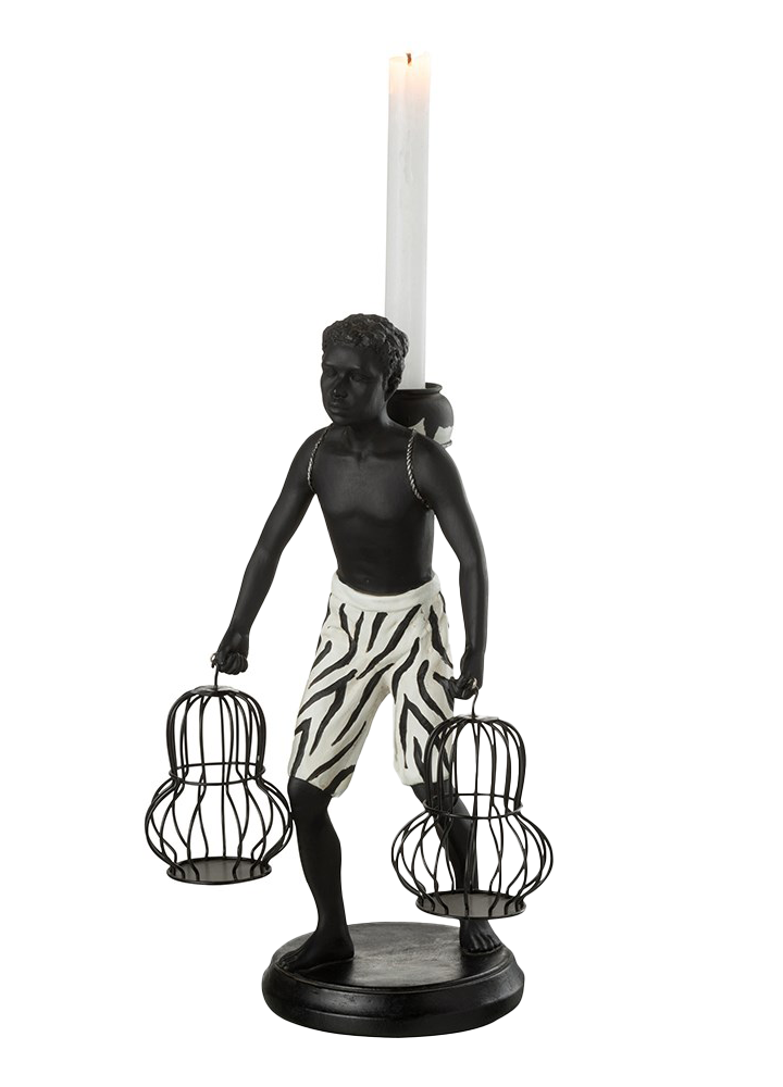 STANDING ETHNIC FIGURE WITH BASKET / CANDLE HOLDER