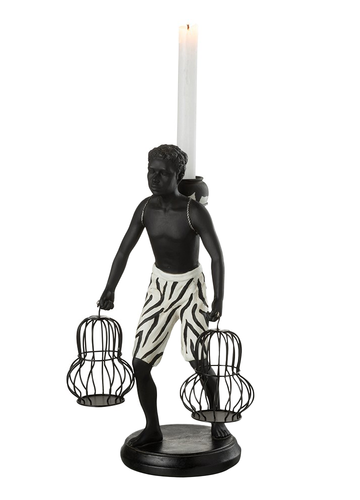 STANDING ETHNIC FIGURE WITH BASKET / CANDLE HOLDER