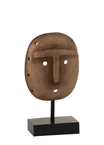 ETHNIC MASK WITH PEDESTAL / LIGHT BROWN